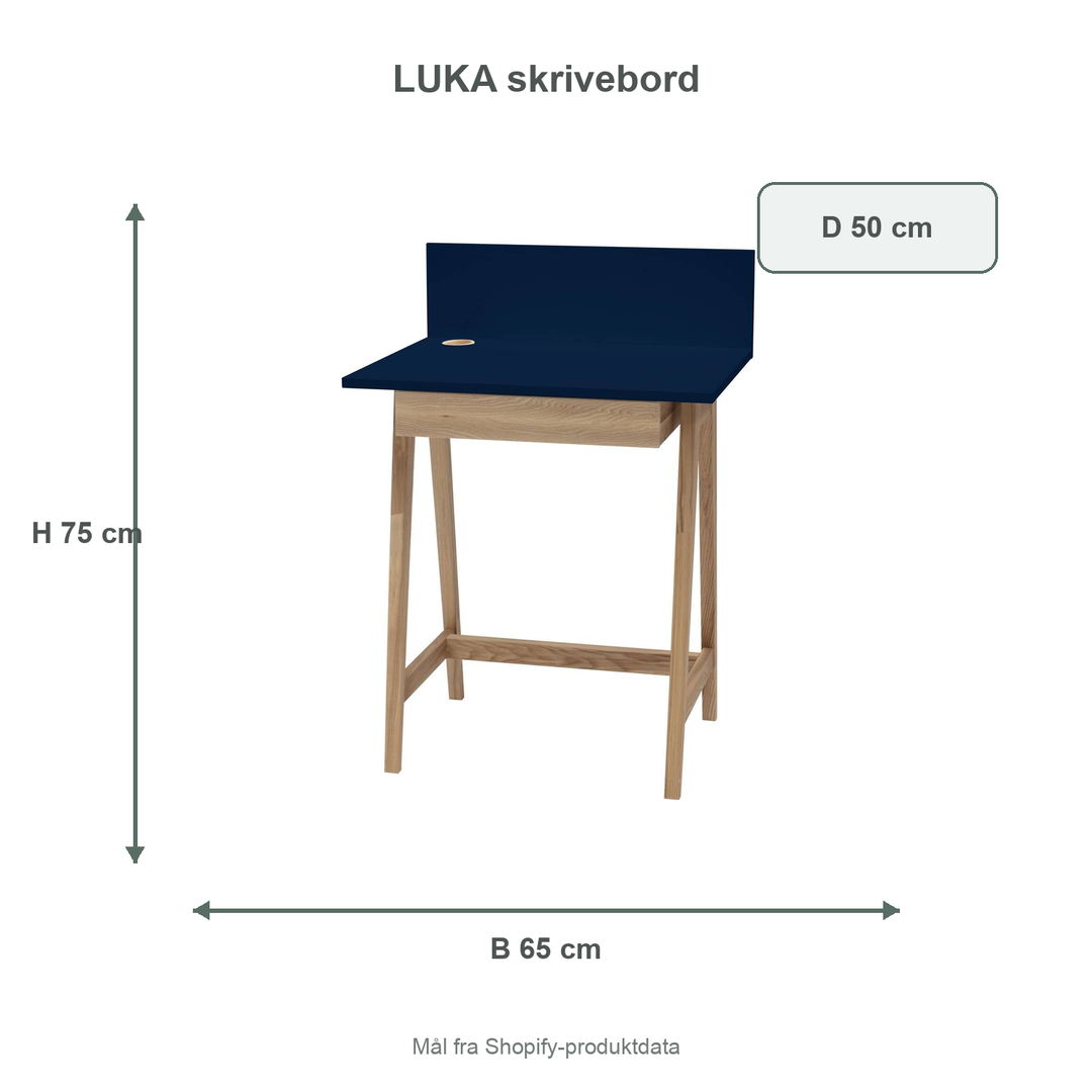 Måldiagram for LUKA-skrivebord på 65 x 50 cm