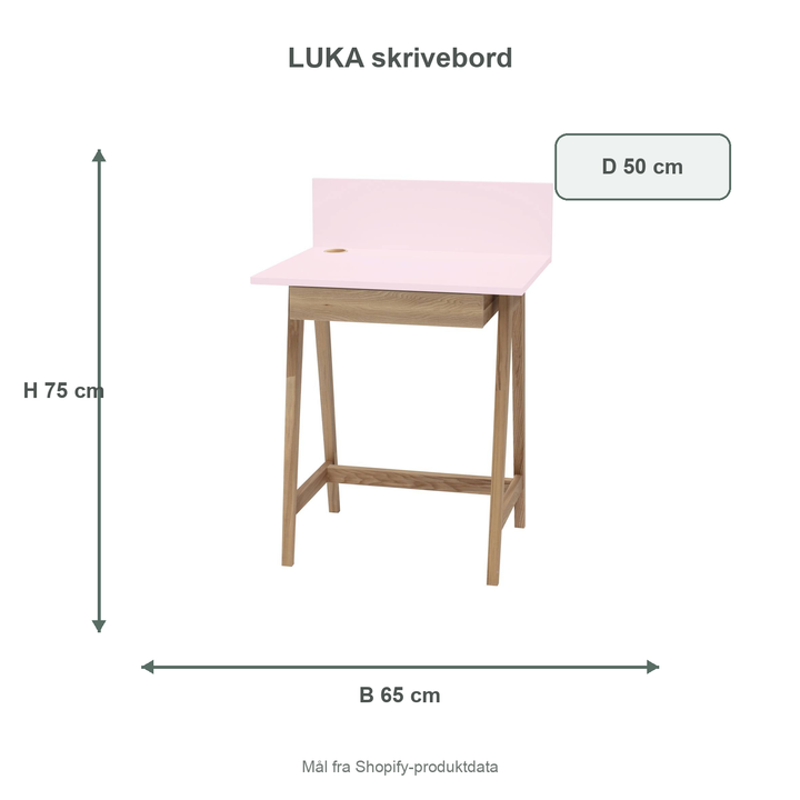 Måldiagram for LUKA-skrivebord på 65 x 50 cm