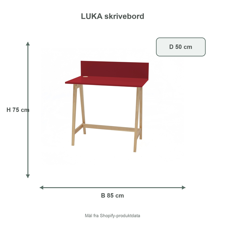 Måldiagram for LUKA-skrivebord på 85 x 50 cm