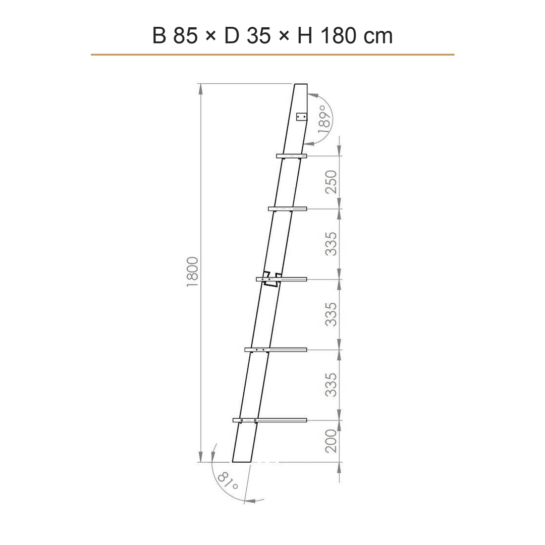 Måldiagram for stigereol 85 x 35 x 180 cm