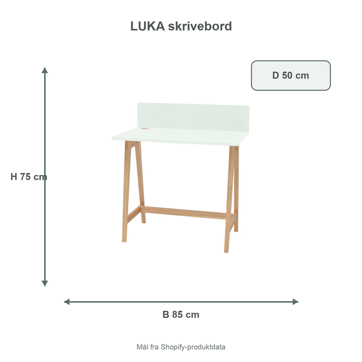 Måldiagram for LUKA-skrivebord på 85 x 50 cm