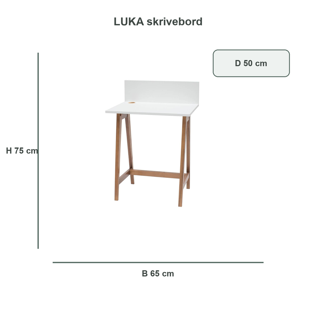hvid LUKA-skrivebord med verificerede mål
