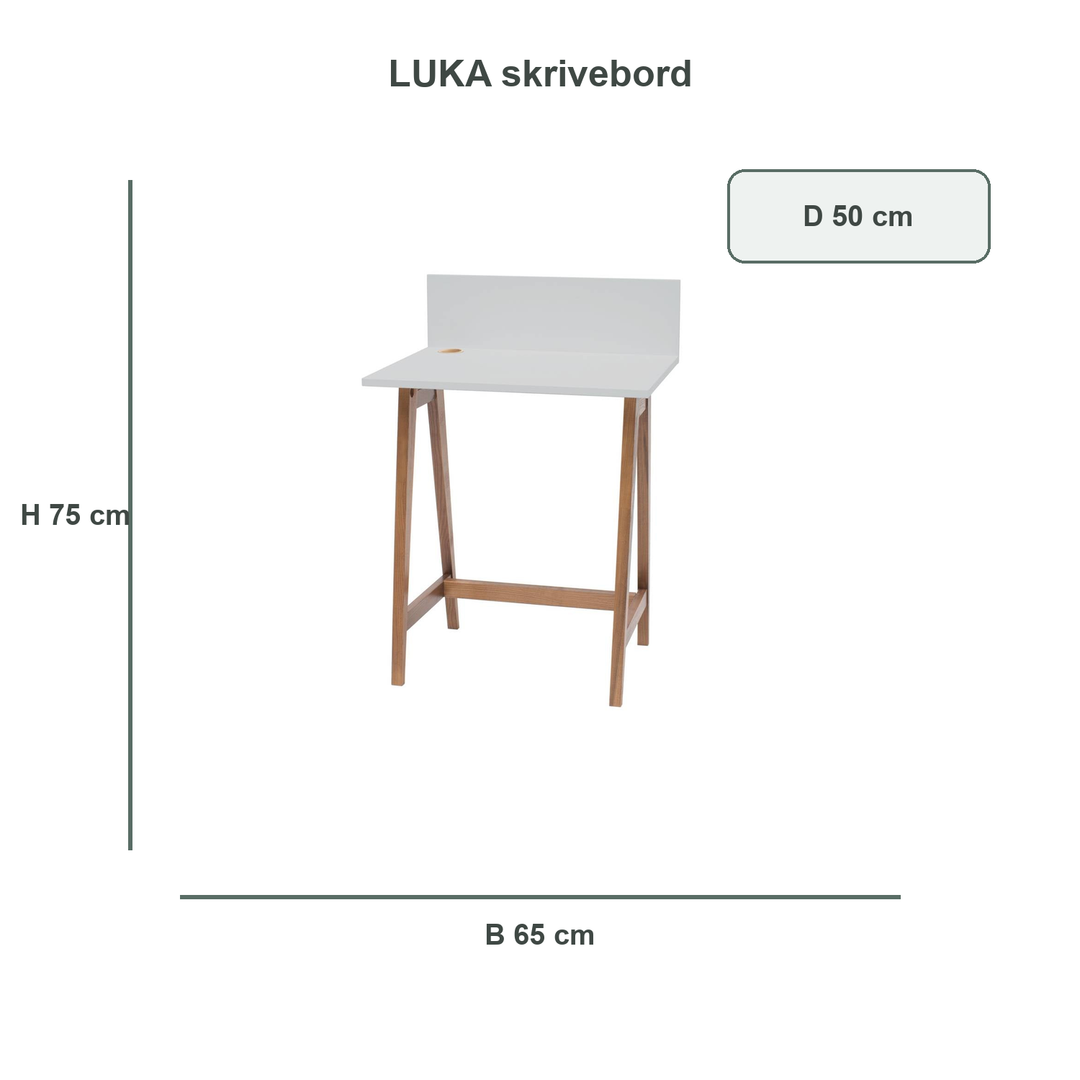 lysegrå LUKA-skrivebord med verificerede mål