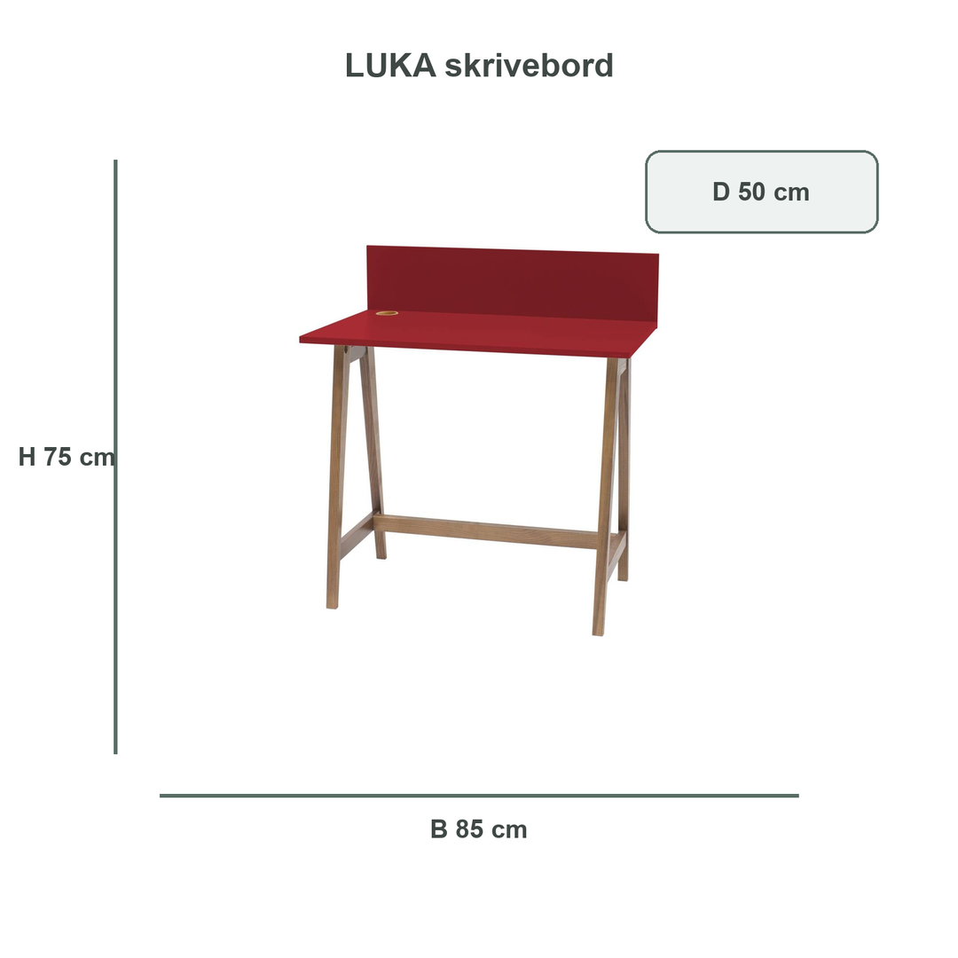 rød LUKA-skrivebord med verificerede mål