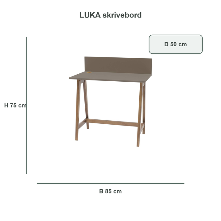 bæverbrun LUKA-skrivebord med verificerede mål