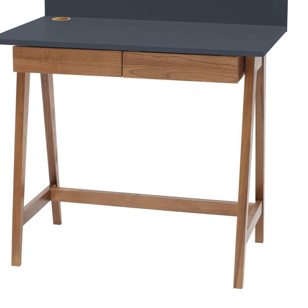 grafit LUKA-skrivebord med detalje af MDF og træ