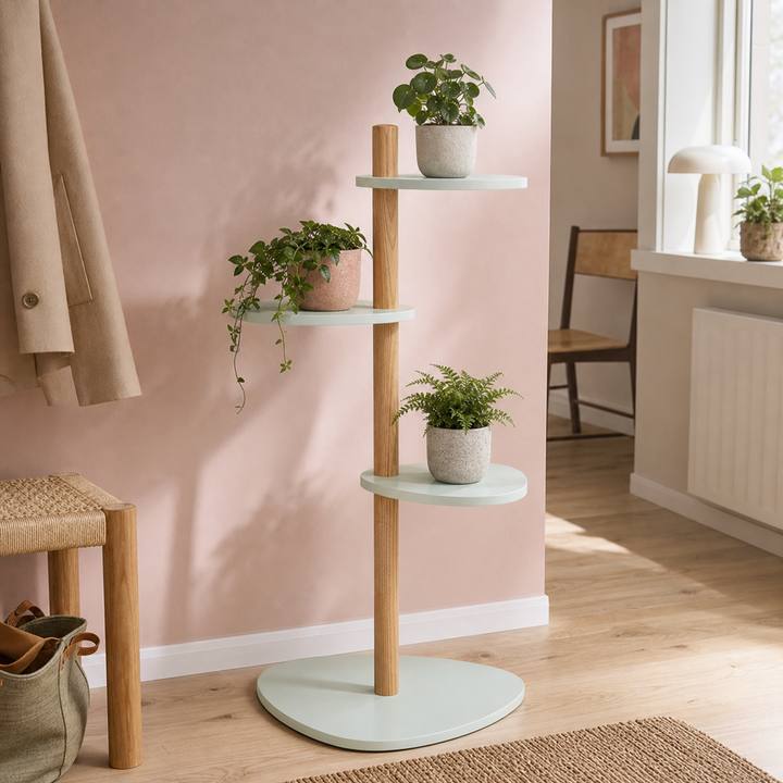 MAGLA 3-lags Asketræ Plant Stand B55 x H91cm Fleeting Mint – ren lys hjemscene
