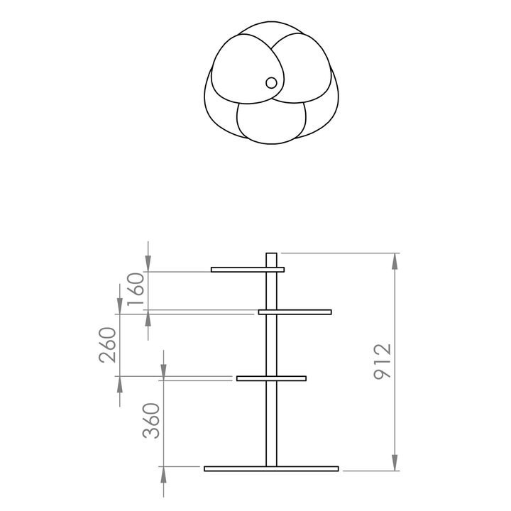 Måldiagram for MAGLA 3-lags Asketræ Plant Stand B55 x H91cm Grafit