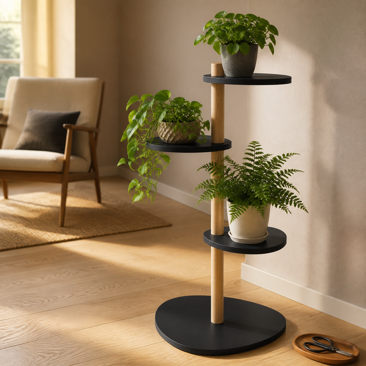 MAGLA 3-lags Asketræ Plant Stand B55 x H91cm Sort – anden livsstilsscene