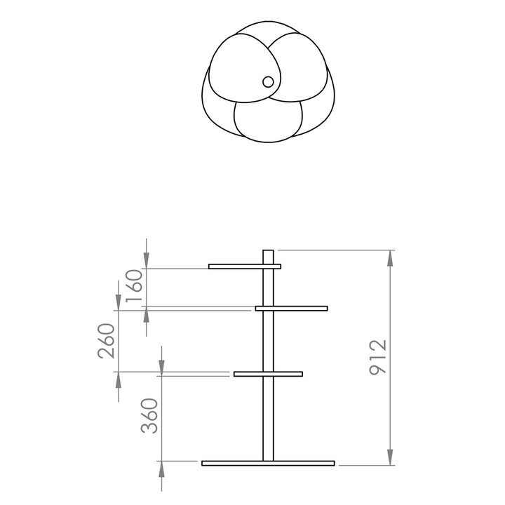 Måldiagram for MAGLA 3-lags Asketræ Plant Stand B55 x H91cm Sort