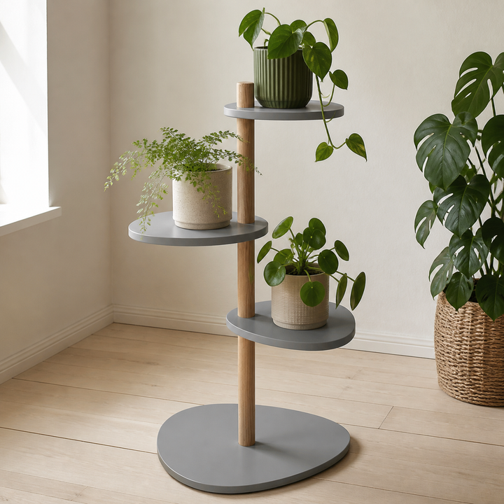 MAGLA 3-lags Asketræ Plantestand B55 x H91cm Betongrå – funktion eller vigtig anvendelse