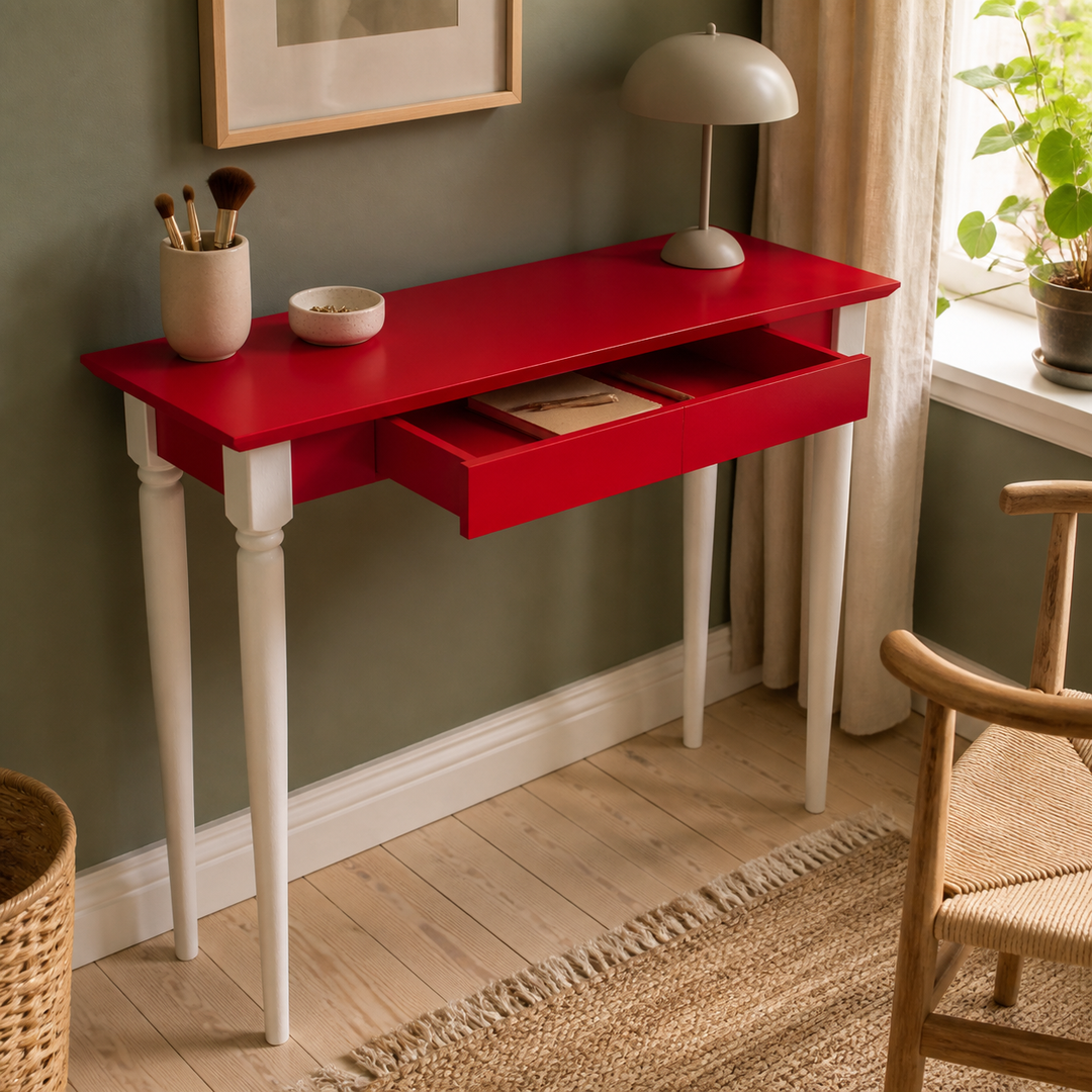 MAMO Skrivebord 105x40 cm  Hvide Ben / Røde – hero