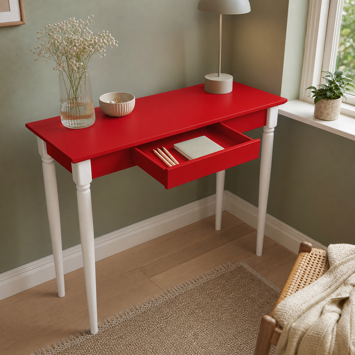 MAMO Skrivebord 105x40 cm  Hvide Ben / Røde – funktion eller vigtig anvendelse