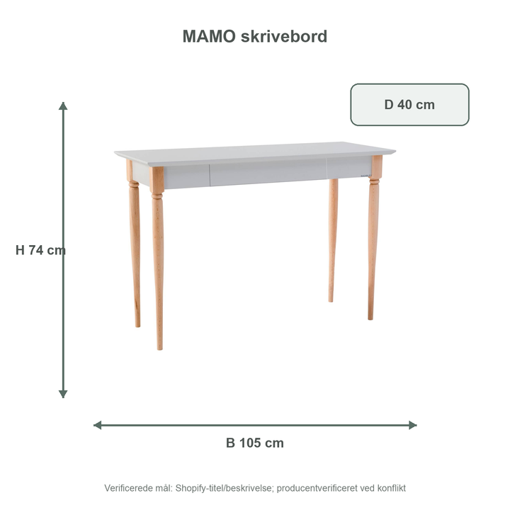 Måldiagram for MAMO Skrivebord 105x40cm - Lysegrå