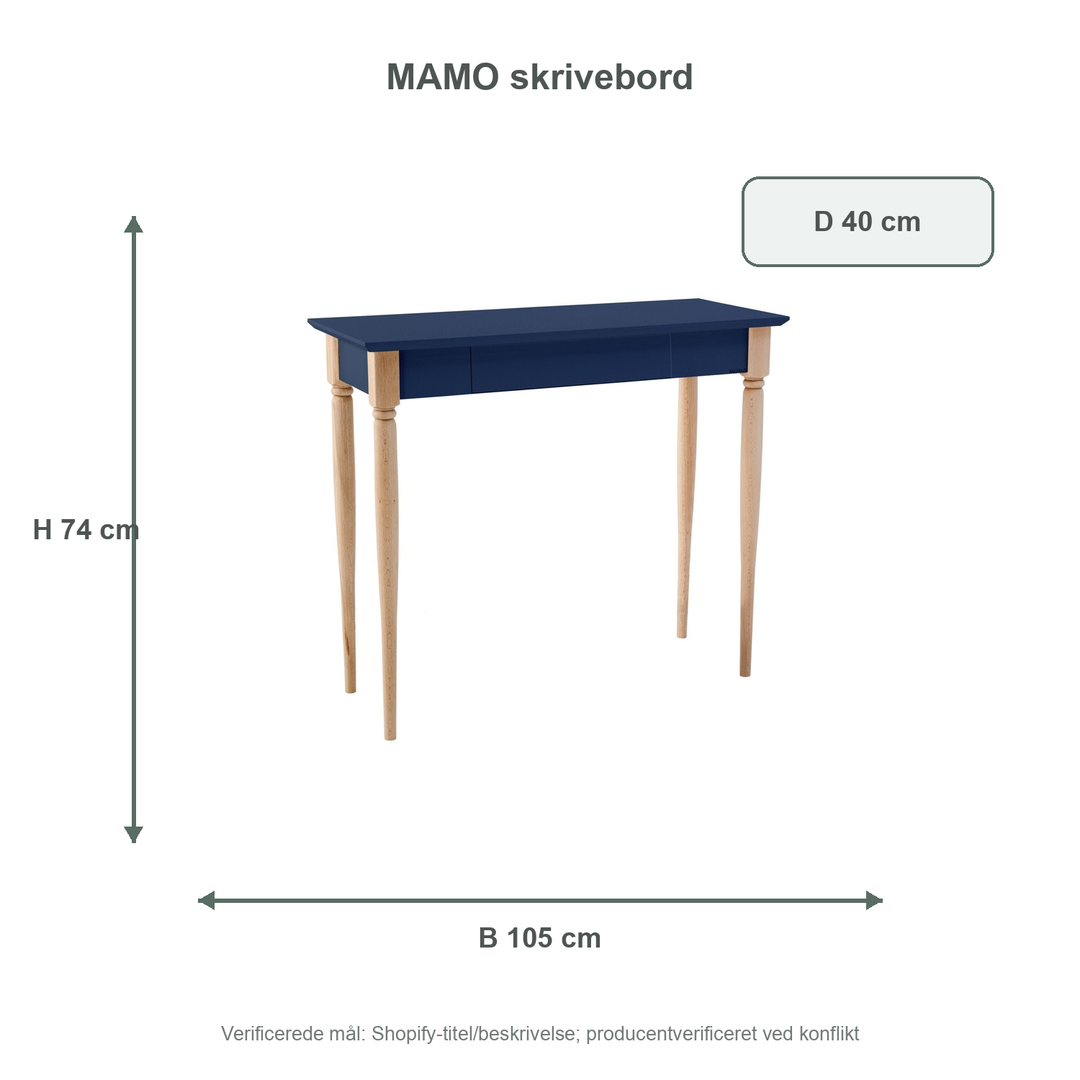 Måldiagram for MAMO Skrivebord 105x40cm - Marineblå