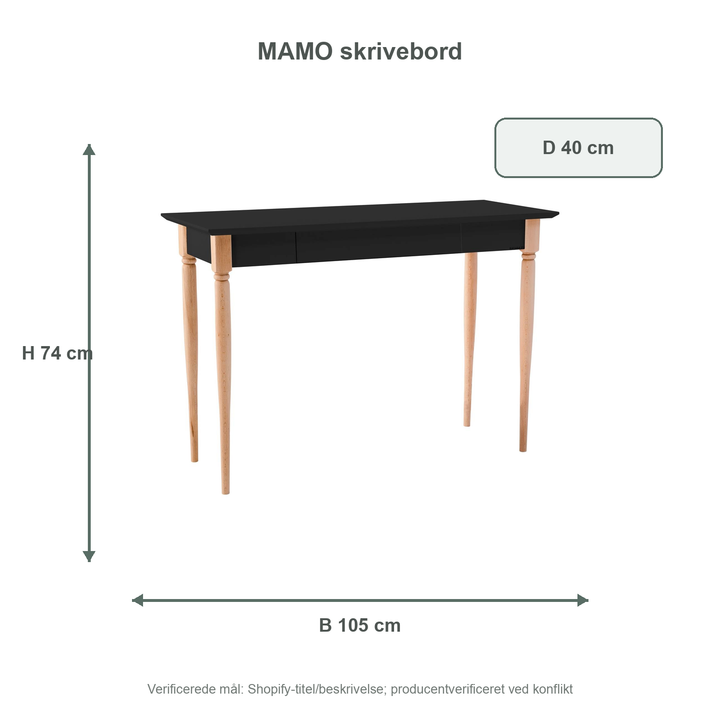 Måldiagram for MAMO Skrivebord 105x40cm Sort