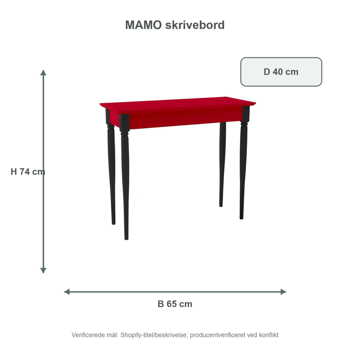 Måldiagram for MAMO Skrivebord 65x40 cm Sorte Ben / Røde