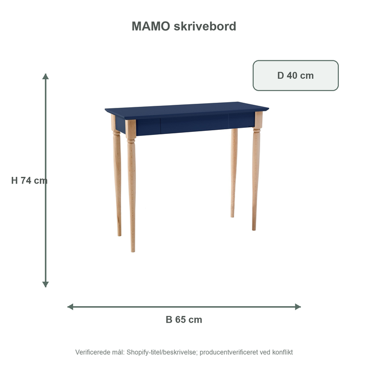 Måldiagram for MAMO Skrivebord 65x40cm - Marineblå