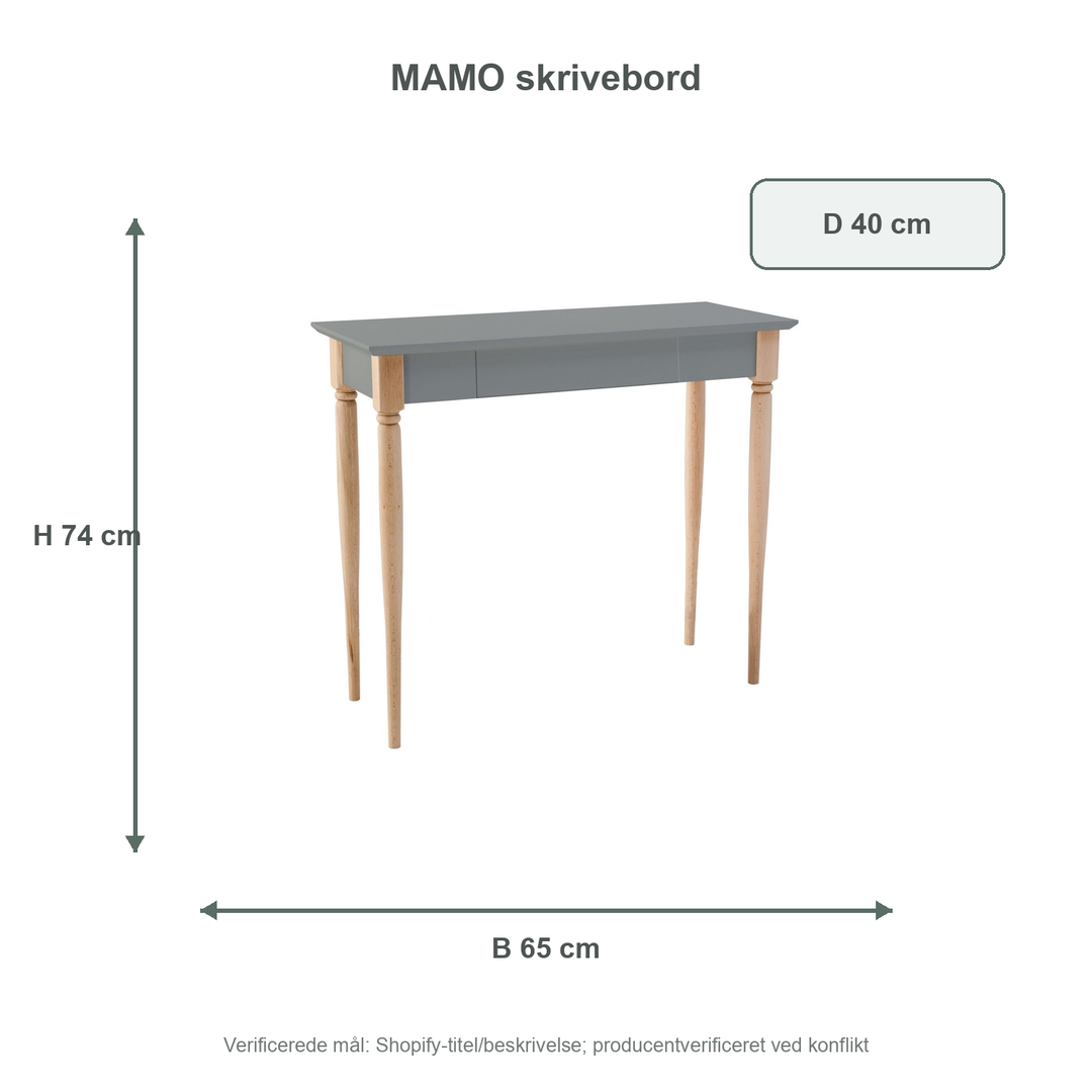 Måldiagram for MAMO Skrivebord 65x40cm - Mørkegrå