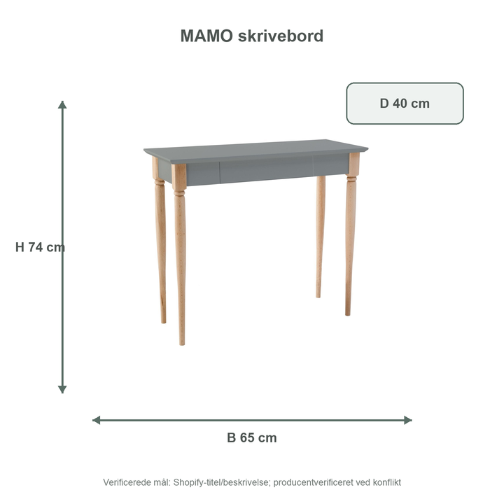 Måldiagram for MAMO Skrivebord 65x40cm - Mørkegrå