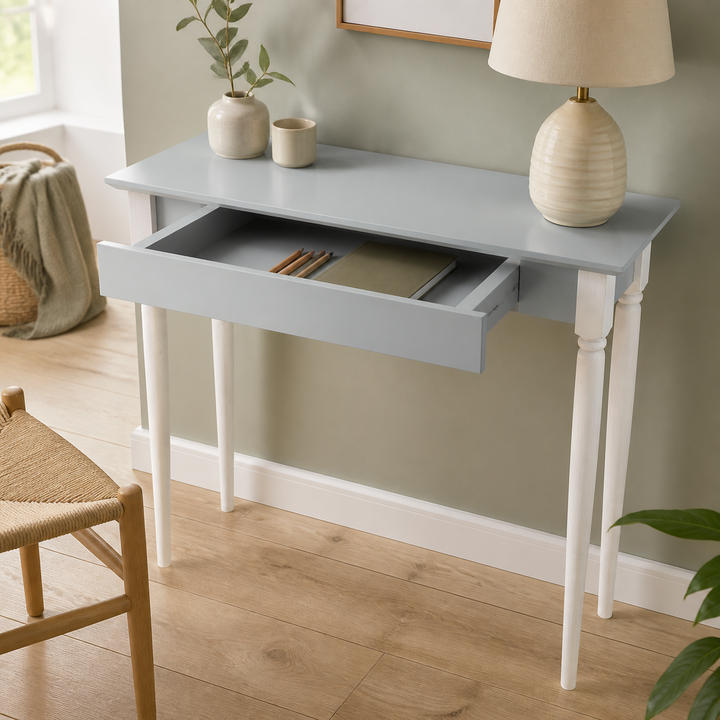 MAMO Skrivebord 85x40 cm - Hvide Ben / Lysegrå – funktion eller vigtig anvendelse