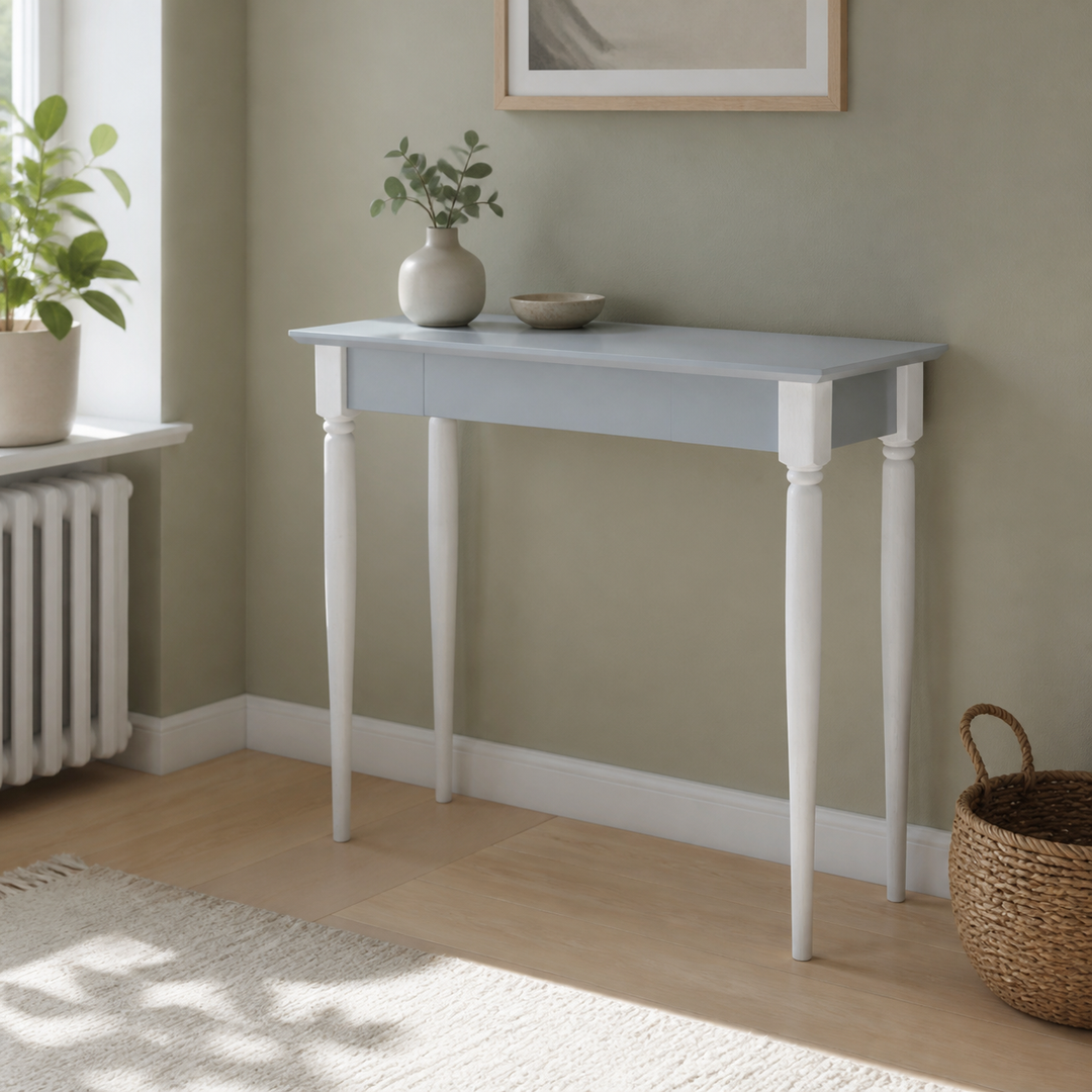 MAMO Skrivebord 85x40 cm - Hvide Ben / Lysegrå – ren lys hjemscene