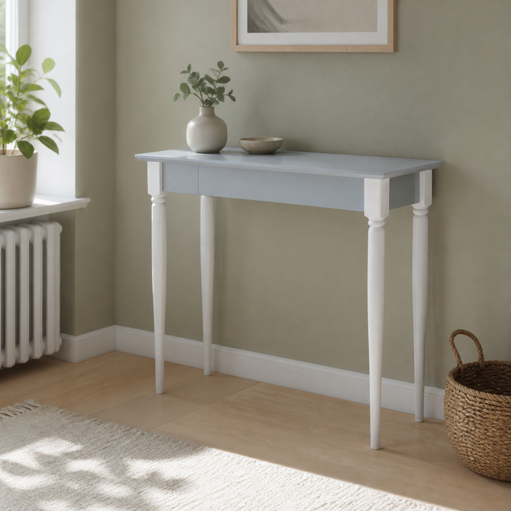 MAMO Skrivebord 85x40 cm - Hvide Ben / Lysegrå – ren lys hjemscene