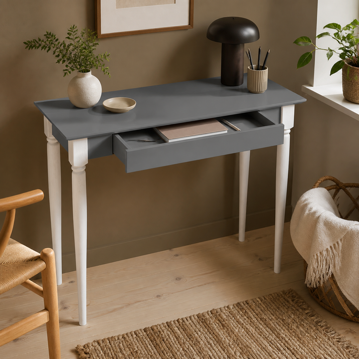 MAMO Skrivebord 85x40 cm - Hvide Ben / Mørkegrå – hero