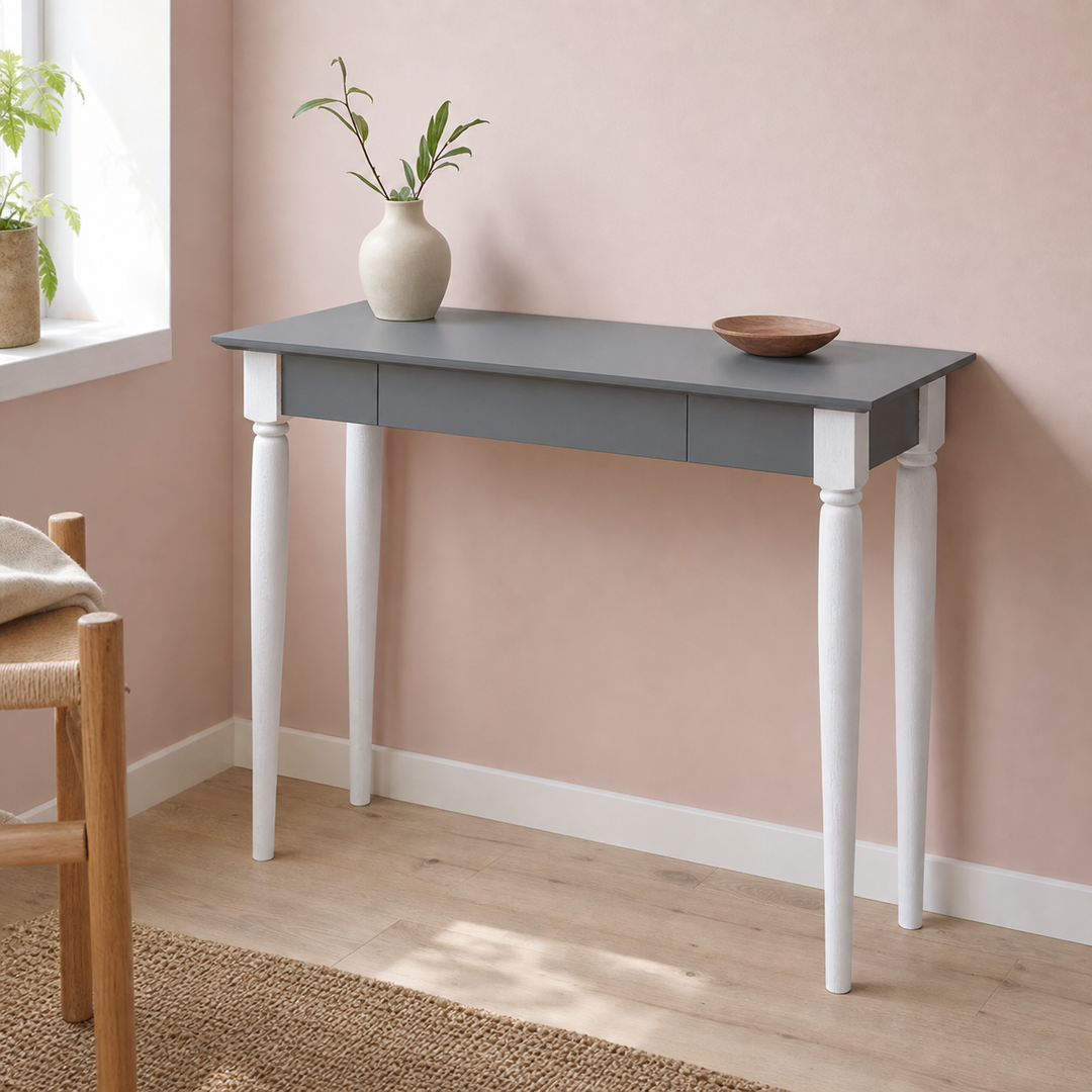 MAMO Skrivebord 85x40 cm - Hvide Ben / Mørkegrå – ren lys hjemscene