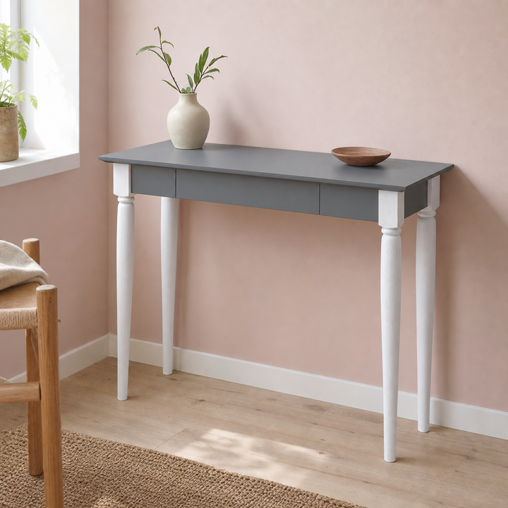 MAMO Skrivebord 85x40 cm - Hvide Ben / Mørkegrå – ren lys hjemscene