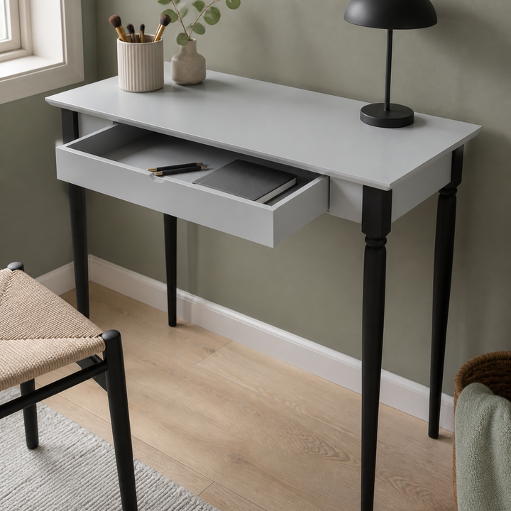 MAMO Skrivebord 85x40 cm - Sorte Ben / Lysegrå – funktion eller vigtig anvendelse