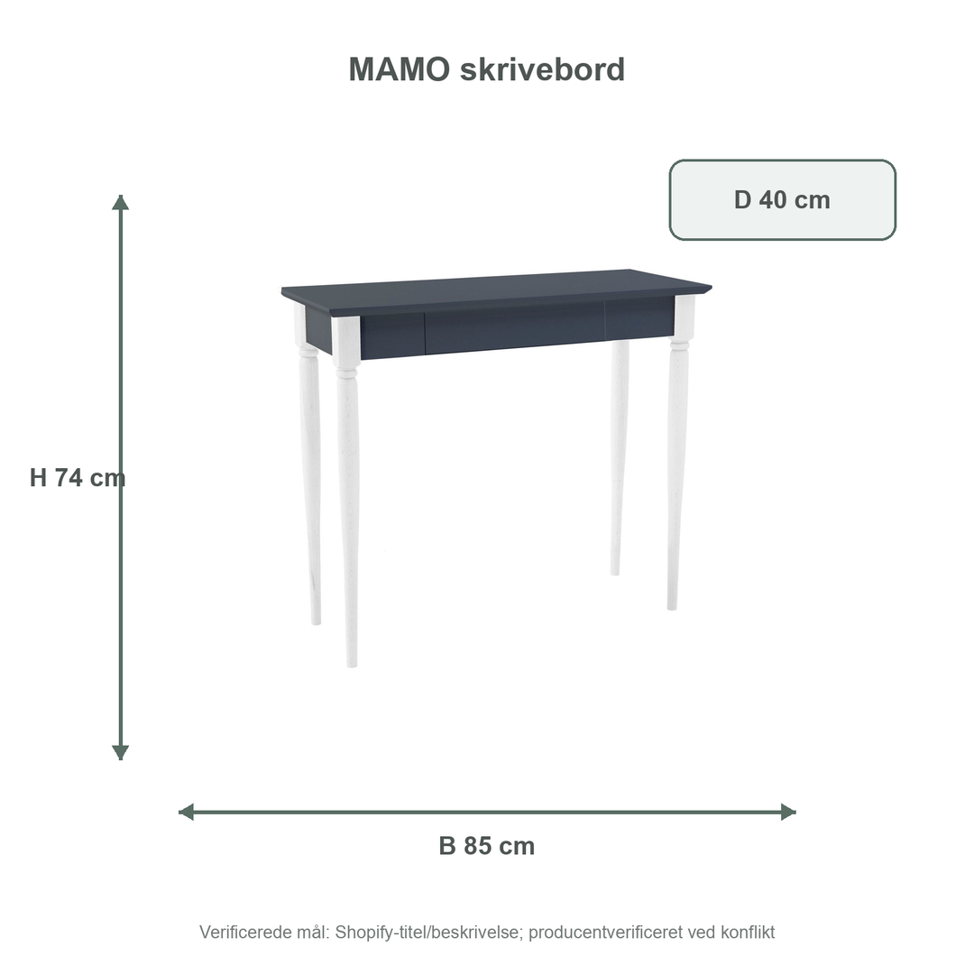 Måldiagram for MAMO Skrivebord 85x40 cm Hvide Ben / Grafit