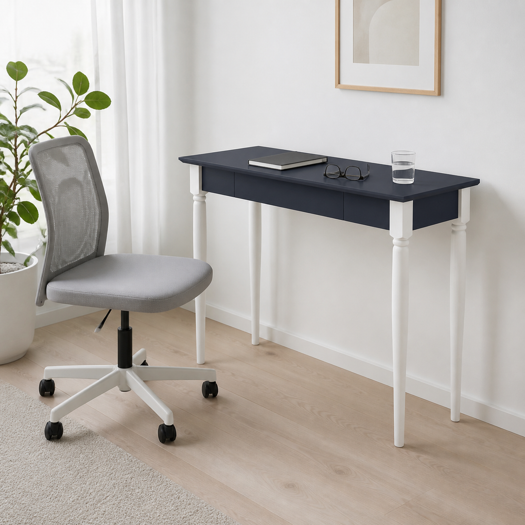 MAMO Skrivebord 85x40 cm Hvide Ben / Grafit – varm moody dagslysscene