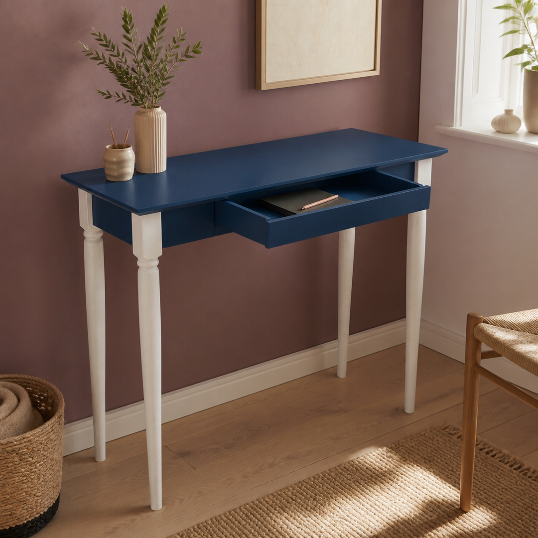 MAMO Skrivebord 85x40 cm Hvide Ben / Marineblå – hero