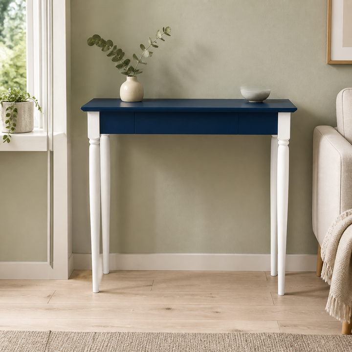 MAMO Skrivebord 85x40 cm Hvide Ben / Marineblå – ren lys hjemscene