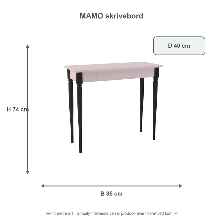 Måldiagram for MAMO Skrivebord 85x40 cm Sorte Ben / Pink