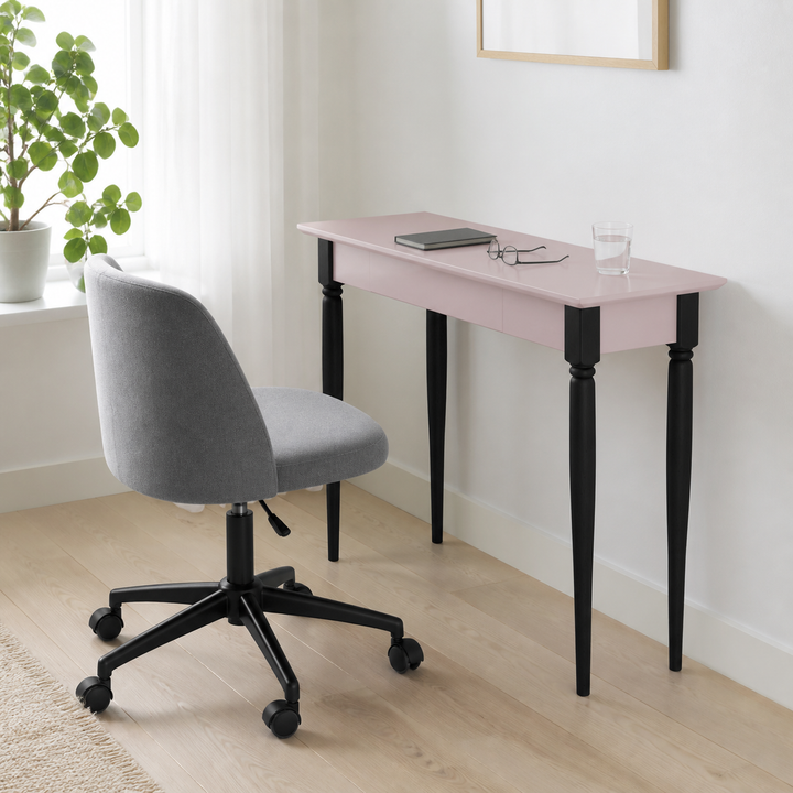 MAMO Skrivebord 85x40 cm Sorte Ben / Pink – varm moody dagslysscene