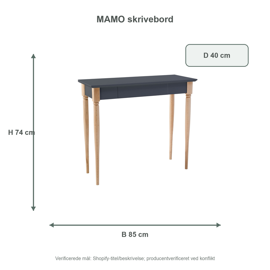 Måldiagram for MAMO Skrivebord 85x40cm - Grafit