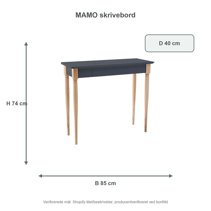 Måldiagram for MAMO Skrivebord 85x40cm - Grafit
