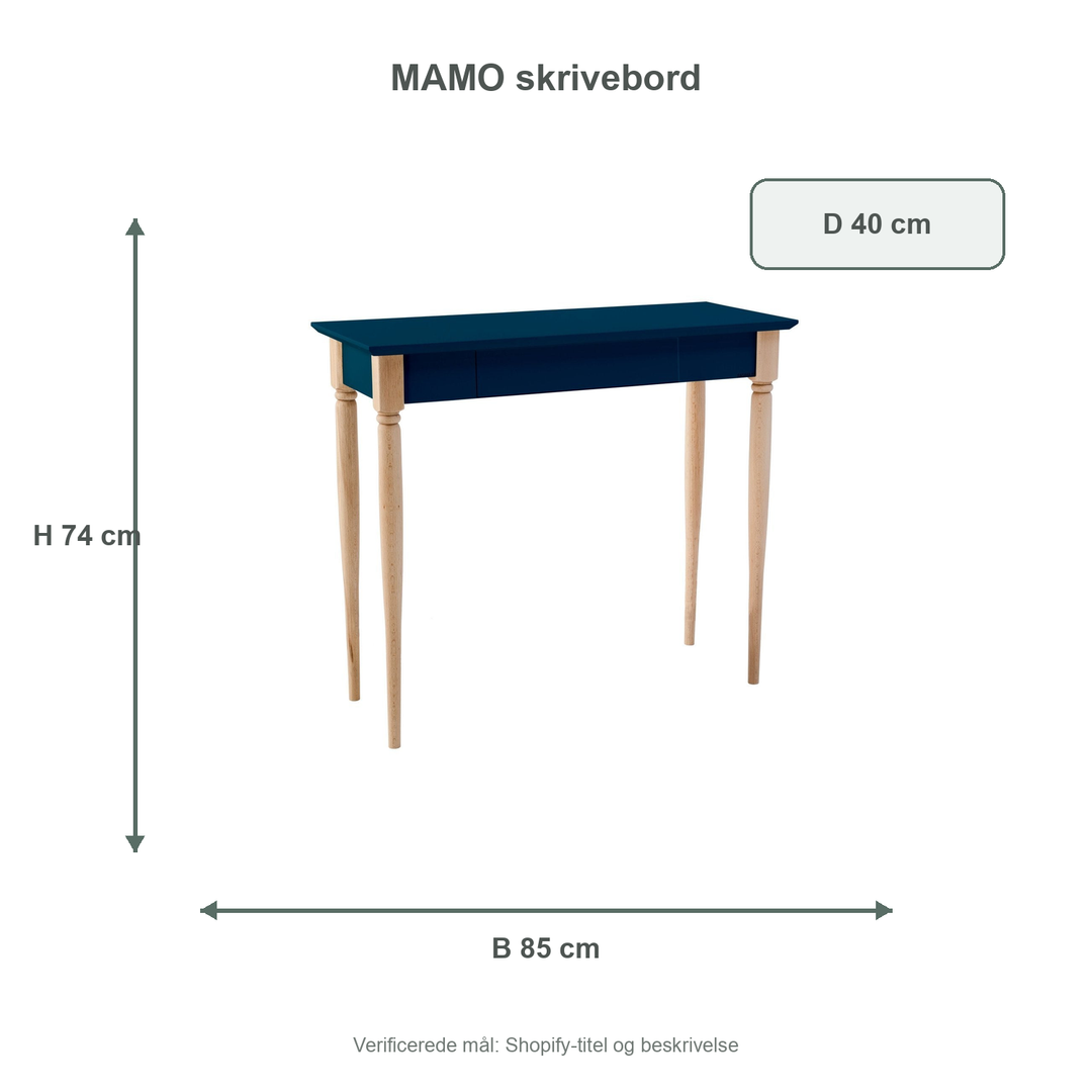 Måldiagram for MAMO Skrivebord 85x40cm - Petrol Blå