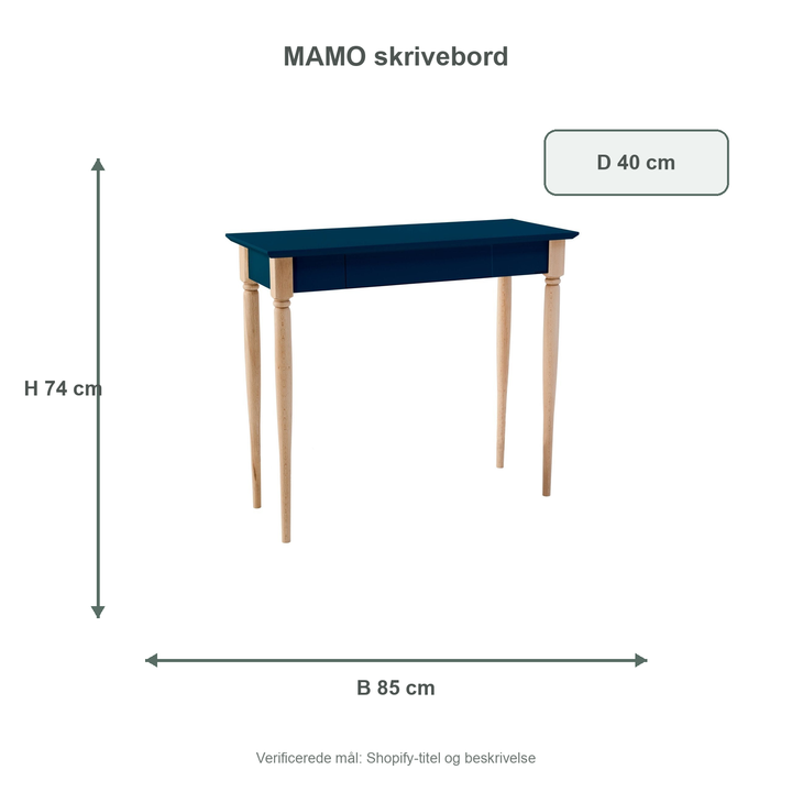 Måldiagram for MAMO Skrivebord 85x40cm - Petrol Blå