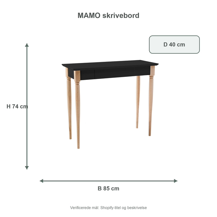 Måldiagram for MAMO Skrivebord 85x40cm Sort