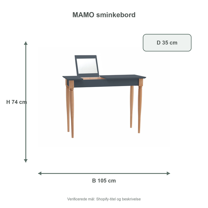 Måldiagram for MAMO Sminkebord med spejl - 105x35cm Grafit