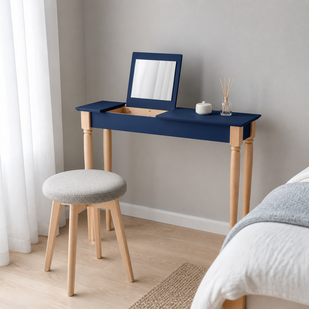 MAMO Sminkebord med spejl - 105x35cm Marineblå – anden livsstilsscene