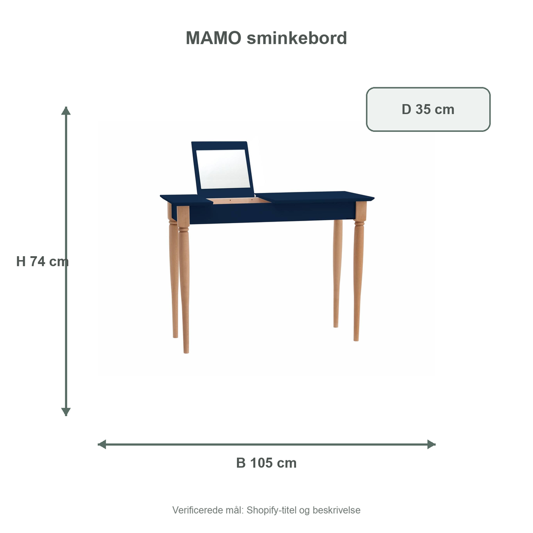 Måldiagram for MAMO Sminkebord med spejl - 105x35cm Marineblå