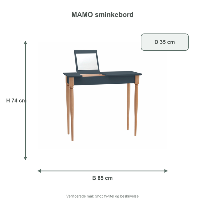 Måldiagram for MAMO Sminkebord med spejl - 85x35cm Grafit
