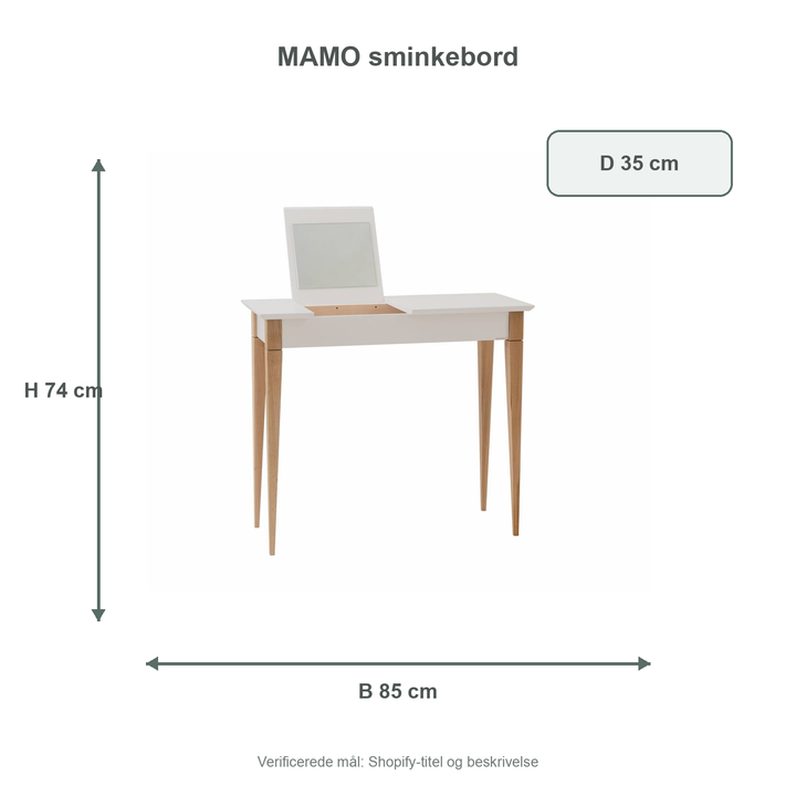 Måldiagram for MAMO Sminkebord med spejl - 85x35cm Lysegrå