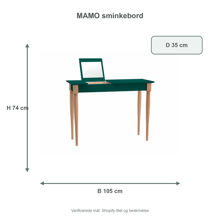 Måldiagram for MAMO Sminkebord med spejl 105x35cm Grøn
