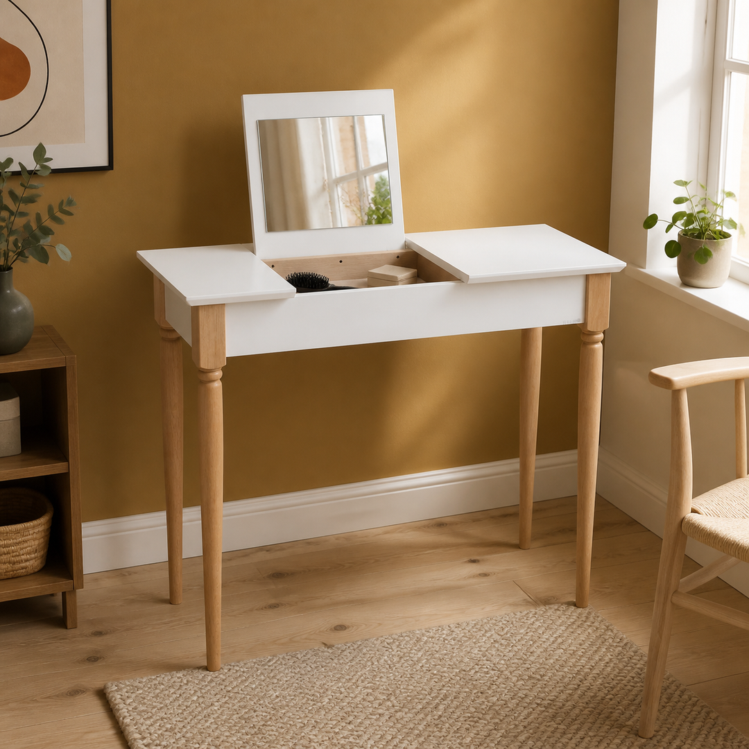 MAMO Sminkebord med spejl 105x35cm Hvid – hero