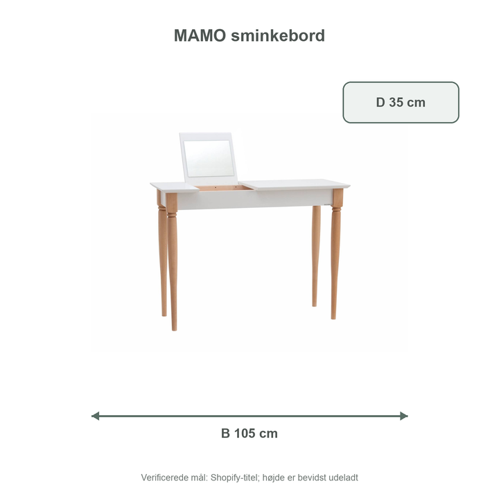Måldiagram for MAMO Sminkebord med spejl 105x35cm Hvid